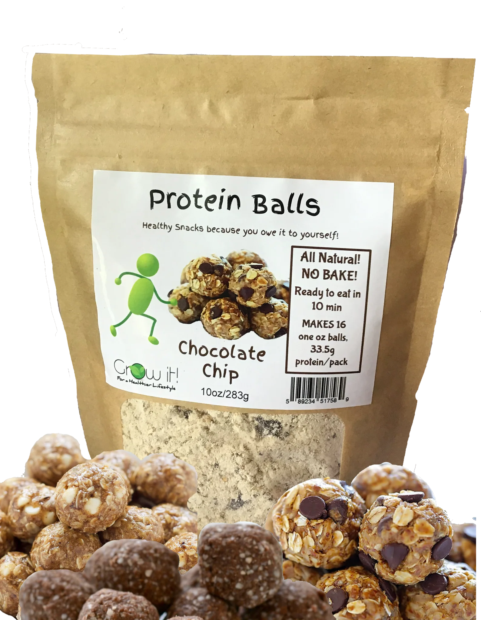 GROW IT PROTEIN BALLS CHOC CHIP 10OZ