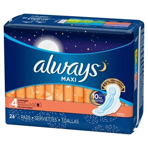 ALWAYS MAXI OVERNIGHT PROTECTION SIZE 4 26CT