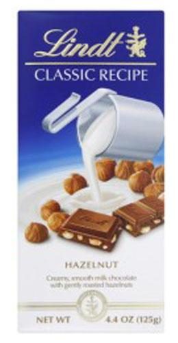 LINDT CLASSIC  MILK CHOCOLATE WITH HAZELNUTS 4.4OZ