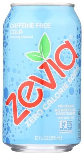 ZEVIA ZERO SUGAR CAFFEINE FREE COLA SODA 12OZ