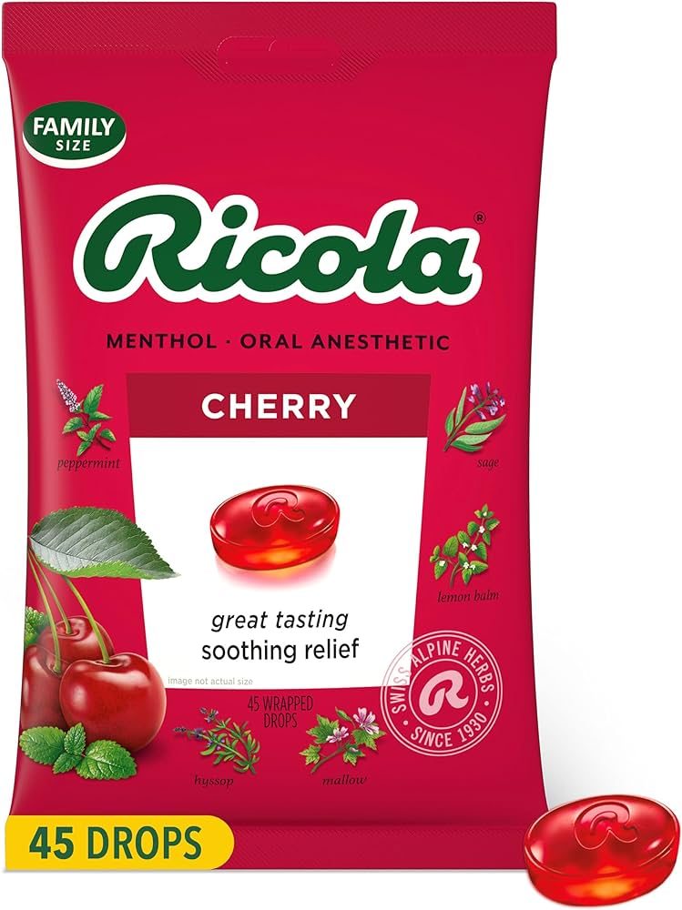 RICOLA 0% SUGAR CHERRY COUGH DROPS