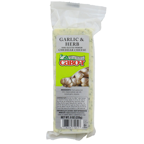 CABOT CHEDDAR GARLIC HERB BAR 8 OZ
