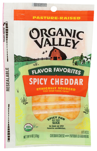 ORGANIC VALLEY SPICY CHEDDAR SLICED CHEESE FLAVOR FAVORITES 6 OZ