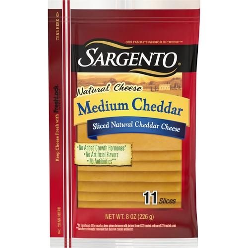 SARGENTO MEDIUM CHEDDAR NATURAL CHEESE SLICES 226G