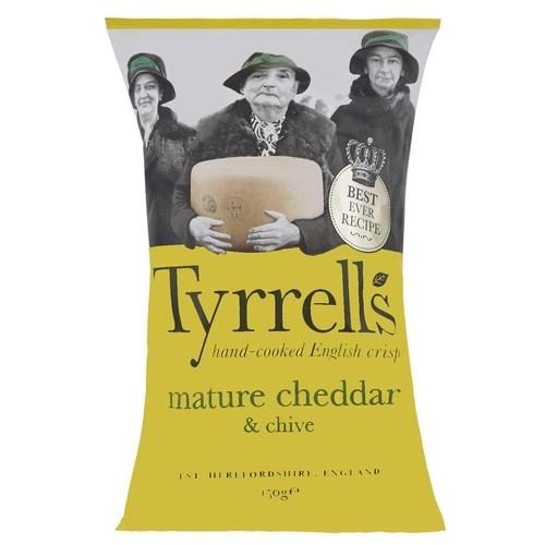 TYRRELLS MATURE CHEDDAR & CHIVE CHIPS 150 G