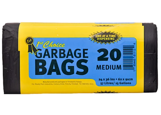 FIRST CHOICE BLACK GARBAGE BAGS MED 24X36