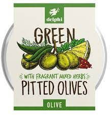 DELPHI GREEN PITTED OLIVES 160G